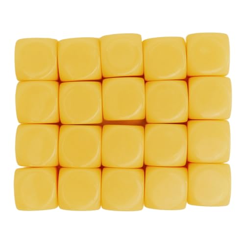 flexman 20 Stück Brettspielwürfel, 0,6 X 0,6 X 0,6 Zoll Spiele Mathe Würfel, Kunststoff 16 mm Standard Spielwürfel für Brettspiele, Mathe Spiele und Unterrichtsszenarien (Yellow) von flexman