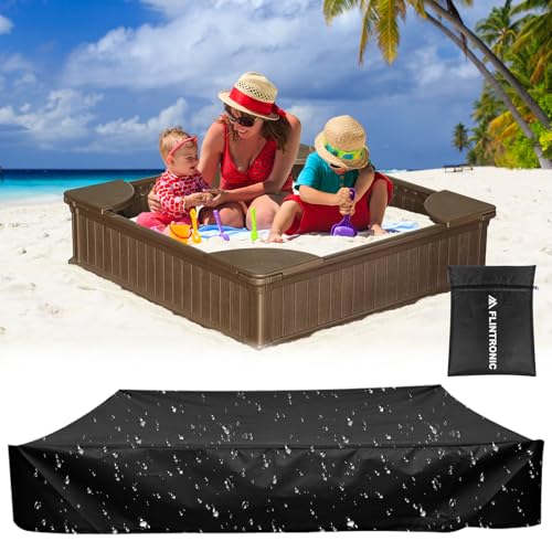 flintronic Sandkastenabdeckungen, 120x120cm Wasserdicht Sandkasten Abdeckung, Wasserabweisend Winddicht Schutzhülle, Oxford-Stoff Schwarz, mit Kordelzug sandkasten von flintronic