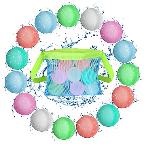 flintronic Wiederverwendbare Wasserballons, 15 Stück Selbstdichtende Silikon-Wasserbälle, latexfreier Silikon-Wasserspritzbal mit Netzbeutel, ür Outdoor-Aktivitäten und Sommer-Spritz-Party im Freien von flintronic