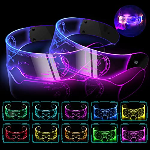 flintronic 2 Paar Cyberpunk LED Brille, LED Leuchtende Brille, Funny Brille, Festival Cool Stuff für Cyberpunk Cosplay, Bar, Club, Partybrille von flintronic