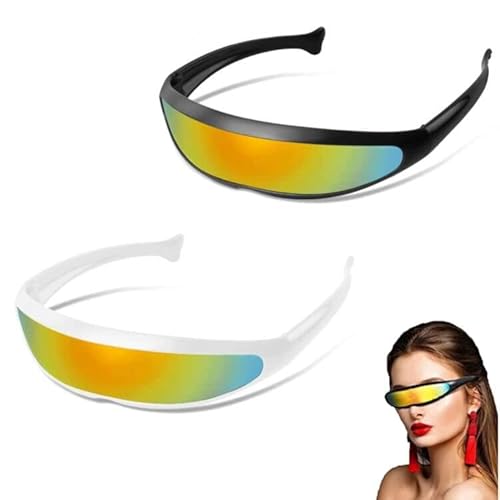 flintronic 2 Stück Futuristische Sonnenbrille, Coole Futuristische Schmale Zyklopenform Sonnenbrille, Space Brille, Alien Robot Spiegellinsen Brille für Foto Requisiten Halloween Rollenspiel Cosplay von flintronic