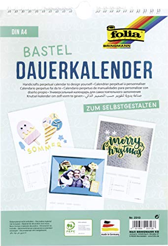 folia 2313 - Dauerkalender mit Spiralbindung, Bastelkalender, DIN A4, weiß - zum Selbstgestalten von folia