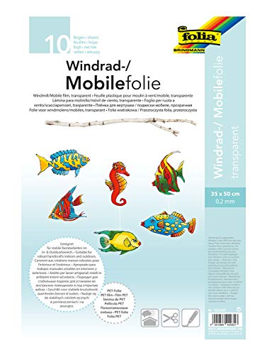 folia 420350 - Mobilefolie, Windradfolie, PVC, transparent, 0,2 mm, 35 x 50 cm, 10 Bogen - zum Basteln von Mobiles oder Windrädern von folia