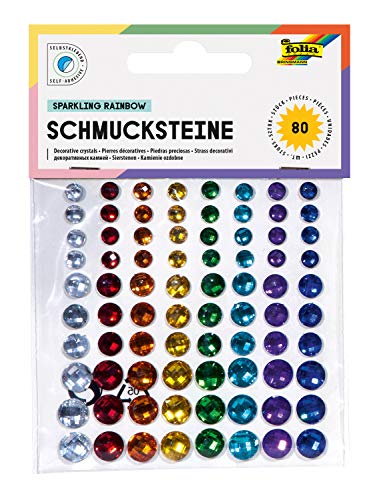 folia 12306 - Deko Schmucksteine Sparkling Rainbow, selbstklebend, 80 Stück, mit Diamantschliff - ideal zum Verzieren und Dekorieren Ihrer Bastelarbeiten, F von folia