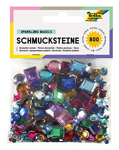 folia 1240 - Schmucksteine Sparkling Basics, rund und eckig, 800 Stück, Größen und Farben - ideal zum Verzieren von Grußkarten, Scrapbooking und anderen Bastelarbeiten von folia