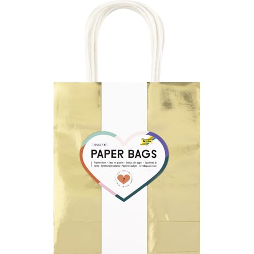 folia 21869/7 - Paper Bags Gold M, 7 Papiertüten aus 110 g/m² Kraftpapier in Gold, ca. 18 x 21 x 8 cm, zum Basteln, Verzieren und Verschenken folia 21869/7 - Paper Bags Gold M, 7 Papiertüten aus 110 g/m² Kraftpapier in Gold, ca. 18 x 21 x 8 cm, zum Basteln, Verzieren und Verschenken von folia
