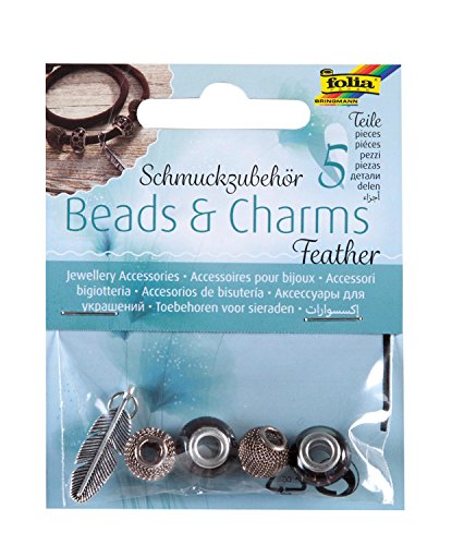 folia 2243 - Schmuckzubehör Beads & Charms "Feather", 5 Stück sortiert - zum Gestalten von modischen Armbändern von folia