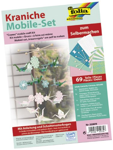 folia 22829 - Mobile Set Kraniche zum Selbermachen, mit 69 Teilen, Anleitung und Schnittmusterbogen - Komplettset zur Erstellung eines Mobiles von folia