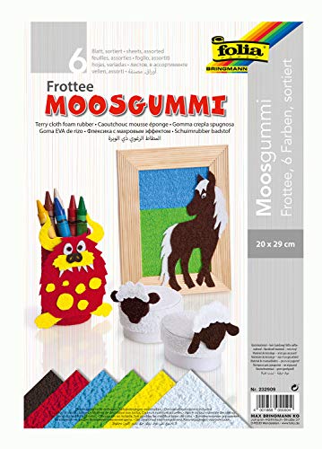 folia 232909 - Frottee Moosgummi, 20 x 29 cm, 6 Blatt in 6 Farben sortiert - mit Frottee ähnlicher Oberfläche von folia