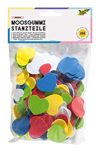 folia 2356 - Moosgummi Stanzteile, 200 Herzen, sortiert in Größe und Farbe, ideal für Scrapbooking, Kartengestaltung und kreative Bastelarbeiten von folia