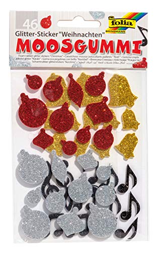 folia 23785 - Moosgummi Glitter Sticker, Weihnachten II, sortiert in rot, silber, gold und schwarz, verschiedene Größen, 46 Stück - Ideal zum Verzieren und Dekorieren von Grußkarten usw. folia 23785 - Moosgummi Glitter Sticker, Weihnachten II, sortiert in rot, silber, gold und schwarz, verschiedene Größen, 46 Stück - Ideal zum Verzieren und Dekorieren von Grußkarten usw. von folia