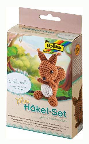 folia 23909 - Mini Häkelset Eichhörnchen, Komplettset zur Erstellung von einem selbst gehäkelten niedlichen Eichhörnchen, ca. 7 - 9 cm groß, für Kinder ab 8 Jahren und Erwachsene, als Geschenk von folia