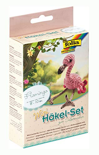 folia 23914 - Mini Häkelset Flamingo, Komplettset zur Erstellung von einem selbst gehäkelten niedlichen Flamingo, ca. 8 - 10 cm groß, für Kinder ab 8 Jahren und Erwachsene, als Geschenk von folia