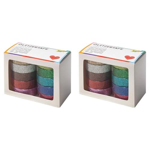 folia 28509 - Glitzer Tape, Klebeband aus Papier mit Glitter, 10 Rollen farbig sortiert, je Rolle ca. 5 m x 15 mm - ideal zum Verzieren und Dekorieren (Packung mit 2) von folia