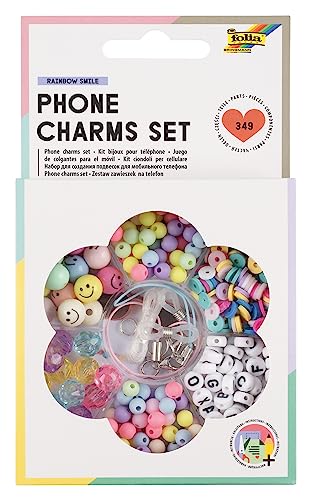 folia 32029 - Phone Charms Set RAINBOW SMILE, Perlen Set mit Aufbewahrungsbox, 349-teilig mit Mini-Disc Perlen, Smiley-Perlen, Anhänger uvm. von folia