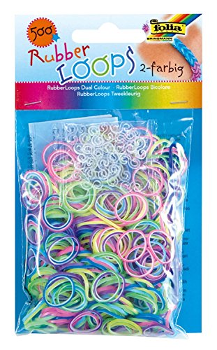 folia 339529 - Rubber Loops zweifarbig, 500 Gummibänder, inklusive 25 stück - Clips und 1 Häkelnadel von folia