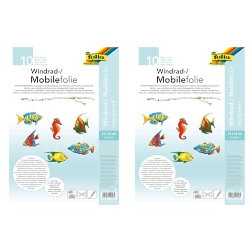 folia 440230 - Mobilefolie, Windradfolie, PVC, transparent, 0,4 mm, 23 x 33 cm, 10 Bogen - zum Basteln von Mobiles oder Windrädern (Packung mit 2) von folia