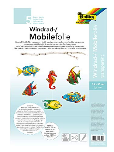 folia 440350/5 - Mobilefolie, Windradfolie, PVC, transparent, 0,4 mm, 35 x 50 cm, 5 Bogen - zum Basteln von Mobiles oder Windrädern von folia