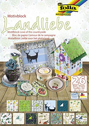 folia 47349 - Motivblock Landliebe, 24 x 34 cm, 26 Blatt sortiert, 13 x Motivkarton 270 g/qm und 13 x Motivpapier 80 g/qm, für vielfältige Bastelarbeiten von folia