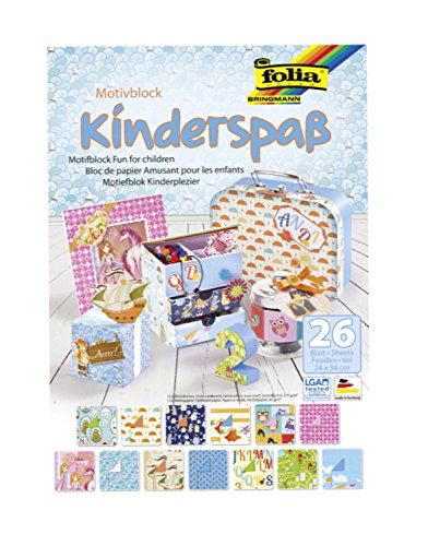 folia 47649 - Motivblock Kinderspaß, 24 x 34 cm, 26 Blatt sortiert, 13 x Motivkarton 270 g/qm und 13 x Motivpapier 80 g/qm, für vielfältige Bastelarbeiten von folia