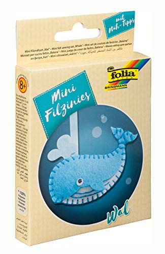 folia 52906 - Filz Nähset für Kinder-Mini Filzinie, Anhänger Wal, 9 teilig - Filznähset zur Herstellung eines selbstgenähten Anhängers von folia