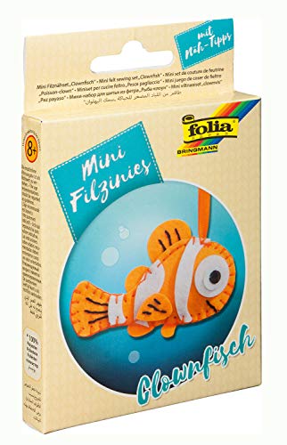 folia 52907 - Filz Nähset für Kinder-Mini Filzinie, Anhänger Clownfisch, 12 teilig - Filznähset zur Herstellung eines selbstgenähten Anhängers von folia