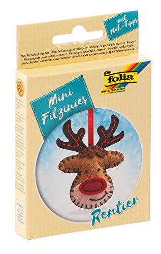 folia 52916 - Filz Nähset für Kinder-Mini Filzinie, Anhänger Rentier, 9 teilig - Filznähset zur Herstellung eines selbstgenähten Anhängers von folia