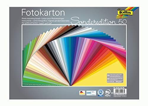 folia 6125/50 99 - Fotokarton Mix 25 x 35 cm, 300 g/qm, 50 Blatt sortiert in 50 Farben - ideale Grundlage für zahlreiche Bastelideen von folia