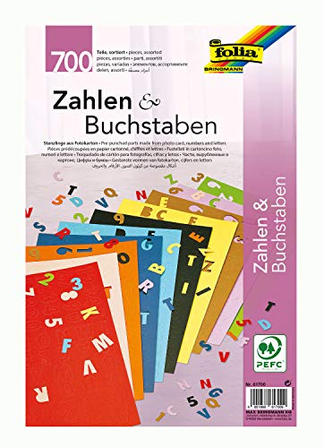 folia 61700 - Fotokarton Stanzteile, Buchstaben und Zahlen 700 Stück, farbig sortiert von folia