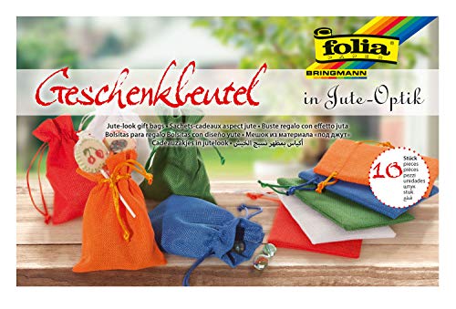 folia 63109 - Geschenkbeutel in Juteoptik, in 5 Farben sortiert, 10 Stück, je ca. 10 x 13 cm groß, zum Verschenken und Aufbewahren von folia