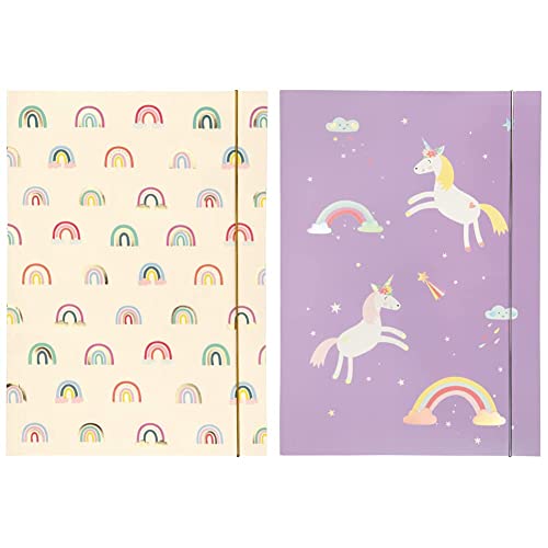 folia 69012 - Sammelmappe A3 Hot Foil Rainbows, aus stabilem Karton mit Gummiband & 69013 - Sammelmappe A3 Hot Foil Magic Unicorns, aus stabilem Karton mit Gummiband von folia