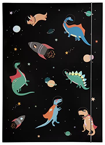 folia 69015 - Sammelmappe A3 Hot Foil Space Dinos, aus stabilem Karton mit Gummiband von folia