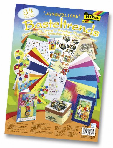 folia 943 - Basteltrends "Jugendlich", 84 Teile - Kreativset für Kinder und Erwachsene mit verschiedenen Trendmaterialien von folia