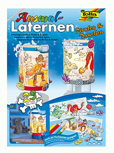 folia 953 - Ausmal - Laternen Sets, Piraten & Drachen, 23 Teile - zum Gestalten von 2 selbst ausgemalten Laternen von folia