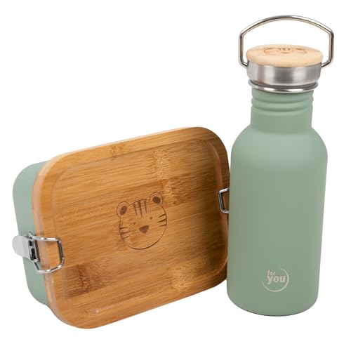 Lunch Set für Kinder – Pausenbox mit Trinkflasche 500ml aus Edelstahl, auslaufsicher & BPA-frei, Brotdose mit Trennwand – Ideal für Schule & Freizeit, Mint Flasche + Mint Box, leicht zu reinigen von for you