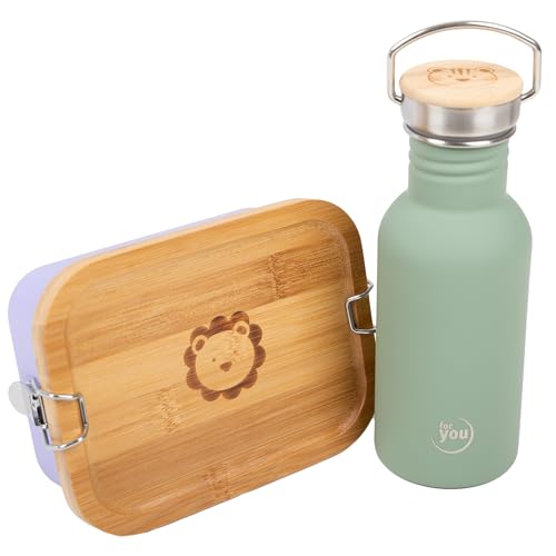 Lunch Set für Kinder – Pausenbox mit Trinkflasche 500ml aus Edelstahl, auslaufsicher & BPA-frei, Brotdose mit Trennwand – Ideal für Schule & Freizeit, Mint Flasche + Lila Box, leicht zu reinigen von for you