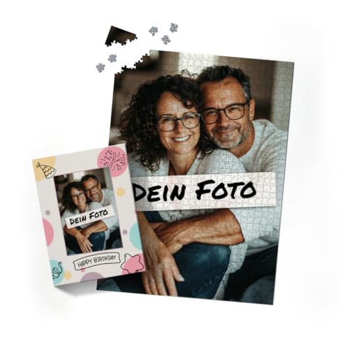 Fotopuzzle mit eigenem Bild - Fotopuzzle selbst gestalten 1000 Teile Hochformat - Schachtel Happy Birthday - Puzzle mit Foto personalisiert - Geschenk Geburtstag Happy Birthday 1000 Teile Hoch von fotobar