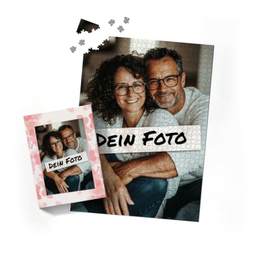 Fotopuzzle mit eigenem Bild - Fotopuzzle selbst gestalten 1000 Teile Hochformat - Schachtel Herzen rosa - Puzzle mit Foto personalisiert - Geschenk Geburtstag Herzen rosa 1000 Teile Hoch von fotobar