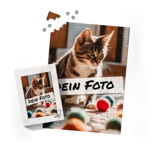 Fotopuzzle mit eigenem Bild - Fotopuzzle selbst gestalten 1000 Teile Hochformat - Schachtel Meow - 1000 Teile Puzzle mit Foto - Geschenk Katzenliebhaber Meow 1000 Teile Hoch von fotobar