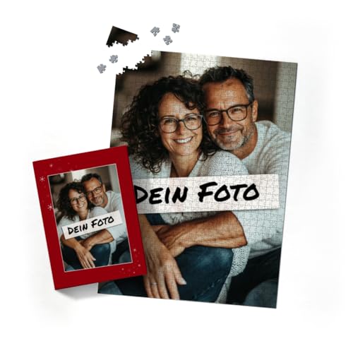 Fotopuzzle mit eigenem Bild - Fotopuzzle selbst gestalten 1000 Teile Hochformat - Schachtel Sternchen rot - 1000 Teile Puzzle mit Foto - Geschenk Weihnachten Sternchen rot 1000 Teile Hoch von fotobar