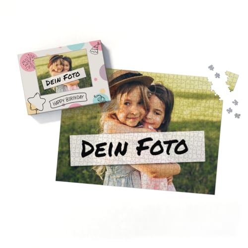 Fotopuzzle mit eigenem Bild - Fotopuzzle selbst gestalten 1000 Teile - Schachtel Happy Birthday - Puzzle mit Foto personalisiert - Geschenk Geburtstag Happy Birthday 1000 Teile Quer von fotobar