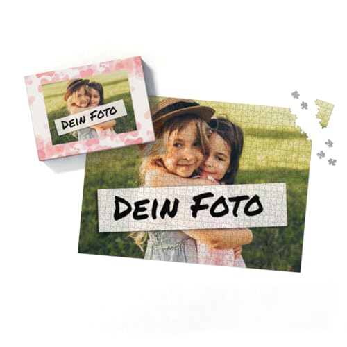 Fotopuzzle mit eigenem Bild - Fotopuzzle selbst gestalten 1000 Teile - Schachtel Herzen rosa - Puzzle mit Foto personalisiert - Geschenk Valentin Herzen rosa 1000 Teile Quer von fotobar