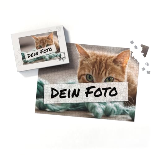 Fotopuzzle mit eigenem Bild - Fotopuzzle selbst gestalten 1000 Teile - Schachtel Meow - 1000 Teile Puzzle mit Foto - Geschenk Katzenliebhaber Meow 1000 Teile Quer von fotobar