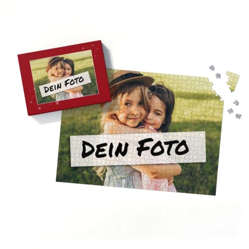 Fotopuzzle mit eigenem Bild - Fotopuzzle selbst gestalten 1000 Teile - Schachtel Sternchen rot - 1000 Teile Puzzle mit Foto - Geschenk Weihnachten Sternchen rot 1000 Teile Quer von fotobar