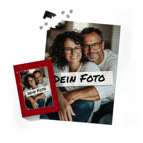 Fotopuzzle mit eigenem Bild - Fotopuzzle selbst gestalten 2000 Teile Hochformat - Schachtel Sternchen rot - 2000 Teile Puzzle mit Foto - Geschenk Weihnachten Sternchen rot 2000 Teile Hoch von fotobar