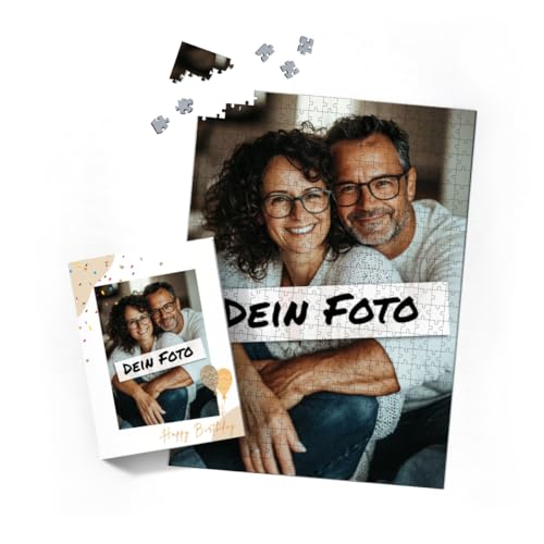 Fotopuzzle mit eigenem Bild - Fotopuzzle selbst gestalten 500 Teile Hochformat - Schachtel Happy Birthday - 500 Teile Puzzle mit Foto - Geschenk Geburtstag Geburtstag 500 Teile Hoch von fotobar