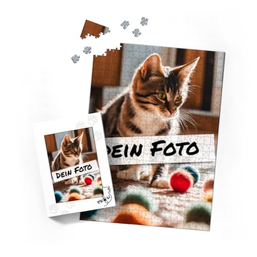 Fotopuzzle mit eigenem Bild - Fotopuzzle selbst gestalten 500 Teile Hochformat - Schachtel Meow - 500 Teile Puzzle mit Foto - Geschenk Katzenliebhaber Meow 500 Teile Hoch von fotobar