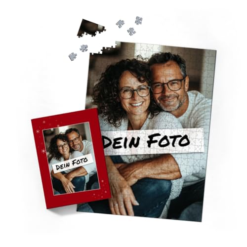 Fotopuzzle mit eigenem Bild - Fotopuzzle selbst gestalten 500 Teile Hochformat - Schachtel Sternchen rot - 500 Teile Puzzle mit Foto - Geschenk Weihnachten Sternchen rot 500 Teile Hoch von fotobar