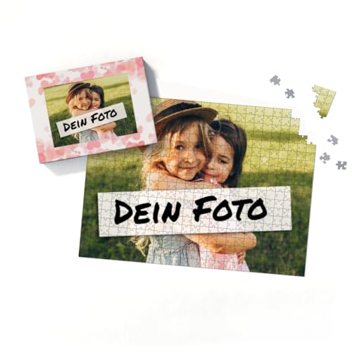 Fotopuzzle mit eigenem Bild - Fotopuzzle selbst gestalten 500 Teile - Schachtel Herzen rosa - Puzzle mit Foto personalisiert - Geschenk Valentin Herzen rosa 500 Teile Quer von fotobar