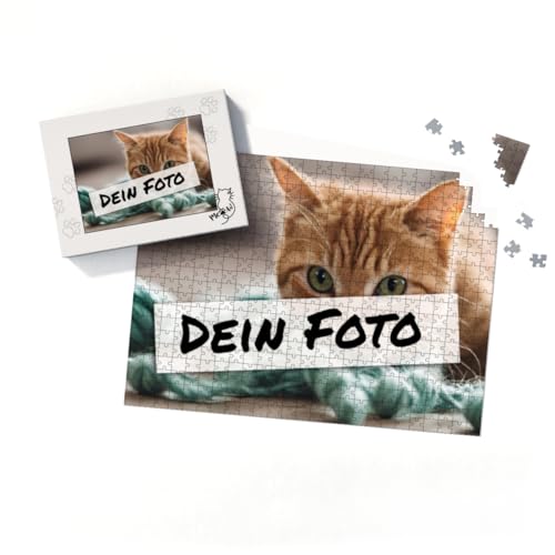 Fotopuzzle mit eigenem Bild - Fotopuzzle selbst gestalten 500 Teile - Schachtel Meow - 500 Teile Puzzle mit Foto - Geschenk Katzenliebhaber Meow 500 Teile Quer von fotobar